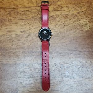 Red leather Coach watch